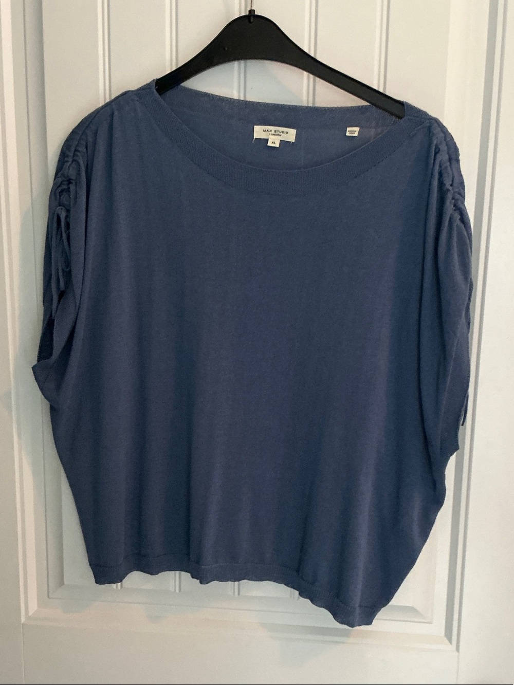 Max Studio Slate Blue Gathered-Sleeve Pullover
